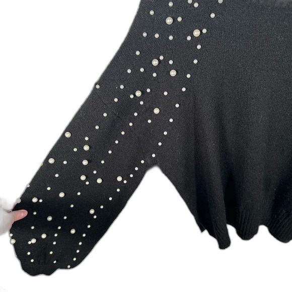 Sincerely Jules Pearl Studded Balloon Sleeve Black Pullover Sweater Size Medium - Picture 13 of 13